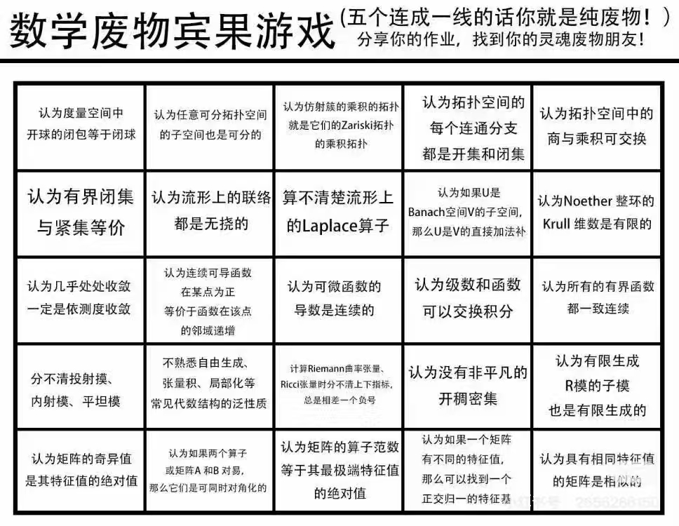 数学废物Bingo